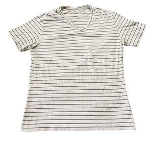 lululemon athletica White and Black Striped Short Sleeve Tee